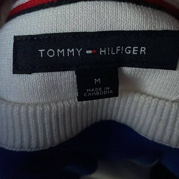 Tommy Hilfiger White and Blue crew neck sweater Sz Med - Picture 4 of 4
